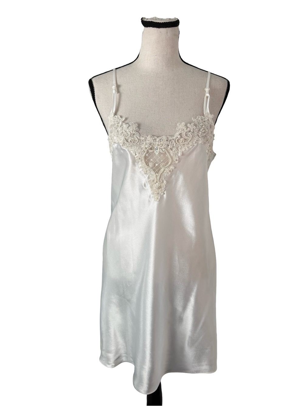 Private Luxuries White Satin Lace Chemise Nightgown Slip Dress Medium